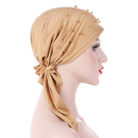 Nuevo Turbante Indio con Cuentas de Color Sólido, Estilo Europeo Americano, y Pañuelo Elástico para la Cabeza, de Poliéster, Unisex, para Todas las Temporadas, en Stock