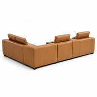 Canapé d'angle moderne en cuir extensible avec repose-têtes réglables, structure en bois et console centrale