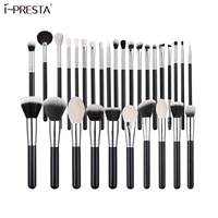 IPRESTA Grosir Set Kuas Makeup Profesional 30 Buah Berkualitas Tinggi dengan Gagang Kayu Hitam & Perak Label Pribadi