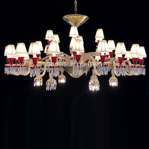 Lampadario <span class=keywords><strong>Moderno</strong></span> di Lusso Classico a LED con Ampio Paralume in Tessuto e Cristalli Rossi per Villa, Hotel, Matrimoni e <span class=keywords><strong>Soggiorno</strong></span> - Product Image 2