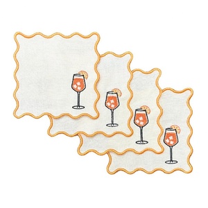 Cotton <b>Linen</b> Cocktail Napkins Embroidered Monogram Pattern <b>Table</b> <b>Cloth</b> <b>Linen</b> Wine Mat for Hotel French 100% Pure Handmade 1 Pc - Product Image 2