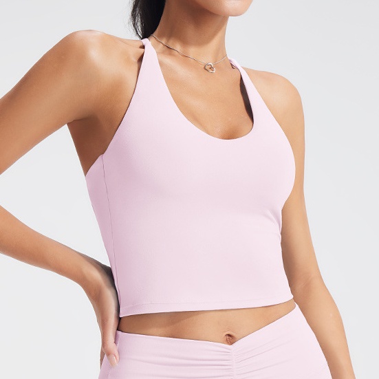 New High-Quality Breathable Nude-Feeling Women's Fitness Vest with Neck Strap for Running Workouts Sports Hollow-out Thin Straps