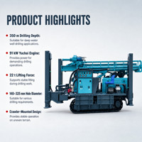 Équipement de forage hydraulique professionnel de 350 m avec options de tuyaux de forage de 89 mm et 102 mm, plateforme de forage de puits d'eau