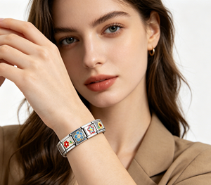 Pulsera de Acero Inoxidable con Dijes Italianos de Flores, Estilo Casual para Uso Diario, Joyería de Moda para Mujer, Regalo - Product Image 3