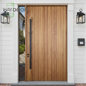 Porte extérieure pivotante en <span class=keywords><strong>bois</strong></span> massif chêne acajou, entièrement personnalisée, avec inserts en verre et finition de surface en <span class=keywords><strong>bois</strong></span> dur, et une seule ouverture latérale. - Product Image 1