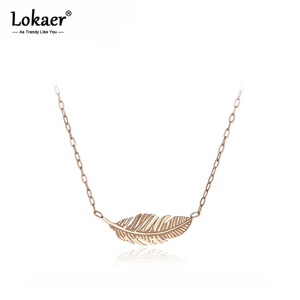 Lokaer Classique Chaînes En Acier Inoxydable Sautoirs Collier Bijoux Or Rose Couleur Plume Colliers De Mariée Bijoux De Mariage N18032