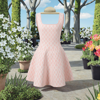 Robe Courte Tricotée Jacquard Vintage 2025 pour Femme, Coupe Trapèze, Motif Géométrique, Sans Manches, Col Carré, Qualité Supérieure, Printemps, Bureau, Naturel