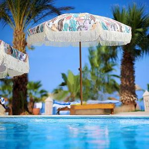 Cenefa de 7 pies para Patio, paraguas con borlas para exteriores, mesa de mercado para jardín, Playa - Product Image 1