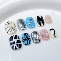 Faux ongles à presser en acrylique, design 3D, courts, carrés, amande, squoval, peinture aérographe