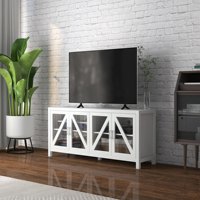 Meja TV Putih untuk Televisi hingga 58 Inci 4 Pintu Kaca Rak yang Dapat Disesuaikan 130x35x60 cm Konsol Ruang Tamu