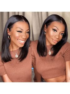 Pelucas de Cabello Humano Virgen Brasileño 13x4 Cortas, Doblemente Tejidas, con Frente de Encaje Transparente, Estilo <span class=keywords><strong>Bob</strong></span> Liso para Mujeres Negras, Venta al Por Mayor - Product Image 6