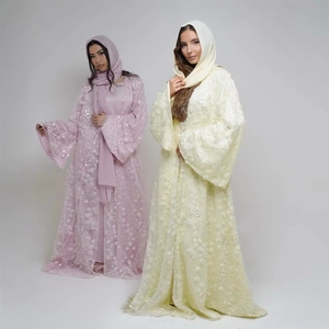 Abaya Personalizada de Lujo para Eid, Kimono Islámico, Vestido Musulmán para Mujer, Diseño Floral Texturizado en 3D, Elegante y Moderno, Conjunto Dubai Sakina 2026 - Product Image 3
