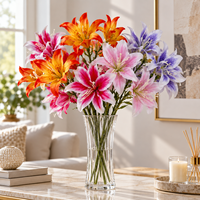 Fleur artificielle en soie Gloriosa Lily à 3 têtes, fausse fleur de lys flamboyant pour arrangements de mariage, décoration de maison et d'hôtel, vente en gros