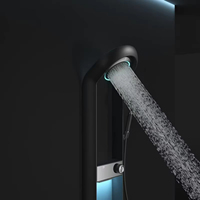 Ensemble de douche mural noir avec barre coulissante, fonction pluie, cascade et jet de massage, à commande monocommande, pour Hôtels, Appartements, Villas