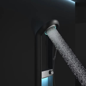 Ensemble <span class=keywords><strong>de</strong></span> douche mural noir avec <span class=keywords><strong>barre</strong></span> coulissante, fonction pluie, cascade et jet <span class=keywords><strong>de</strong></span> massage, à commande monocommande, pour Hôtels, Appartements, Villas - Product Image 5