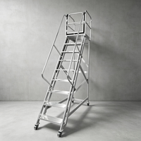 Escalera de aluminio móvil de alta resistencia para almacén, capacidad de 330 lb, plataforma rodante ligera, antirrobo, escalera de seguridad