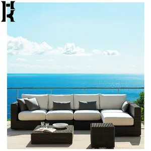 Современный угловой комплект дизайнов уличной садовой мебели для патио, L-образный плетеный диван из ротанга