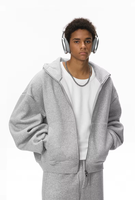 Vente en gros Sweat à capuche unisexe oversize à fermeture éclair intégrale, en molleton épais, à épaules tombantes, style streetwear, avec logo personnalisé