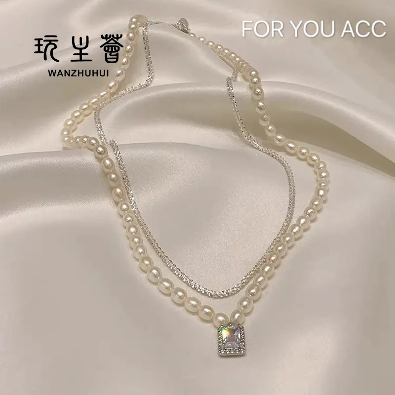 New fashion charm geometric three layers pearl necklace chain necklace gold cross pendant fine jewelry for women