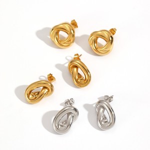 Geometric Knotted <b>Stud</b> Earrings 18k Gold Plated Stainless Steel Fashion Jewelry <b>For</b> Women And <b>Men</b> - Product Image 3