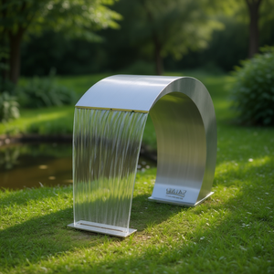 Fontaine de piscine en cascade en acier inoxydable 17,7 x 11,8 x 23,6 pouces, élément décoratif extérieur moderne pour jardin, design durable - Product Image 2