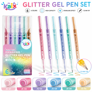 Lot de stylos gel pailletés personnalisés KAIX avec logo, vente en gros, 1,0 mm, grande capacité, 6 couleurs, stylos gel scintillants en vrac, OEM ODM pour le coloriage et le journaling - Product Image 1