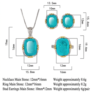Best Selling Vintage 12*16-10*12 Cubic Zirconia Necklace <b>Earrings</b> Ring Set Copper Gold Plated Blue Wedding Party Jewelry - Product Image 3