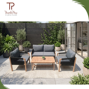 Conjunto de Sofá de Madera de Acacia Contemporáneo (4 Piezas), Plegable, Ecológico, para Jardín, Villa, Hotel, Muebles de Madera de Teca, Venta al Por Mayor - Product Image 5