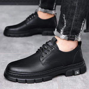 Zapatos de Hombre de Cuero Genuino, Punta Redonda, con Cordones, Estilo Británico, Suela de Goma, Botas Casuales para Todas las Temporadas - Product Image 2