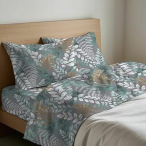 Ensemble de draps 100% coton Fooglia, design italien, taille king, motif feuilles, taies d'oreiller incluses - Product Image 3