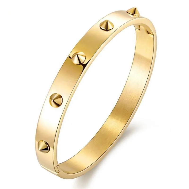Fashion Popular Rivet Brand IP Rose Gold 316l Stainless Steel Jewelry Bracelet Bangle Women Ladies