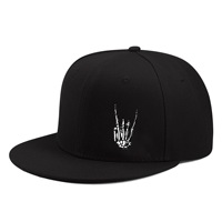 Casquette Snapback Noire Personnalisée avec Broderie 3D Main de Squelette, 6 Panneaux, Visière Plate, Style Hip Hop, pour Hommes – Vente en Gros