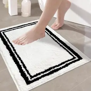 Skymoving yeni özel makine yıkanabilir kuru banyo Mat su emici Shaggy banyo paspası mikrofiber banyo paspasları ile TPR destek