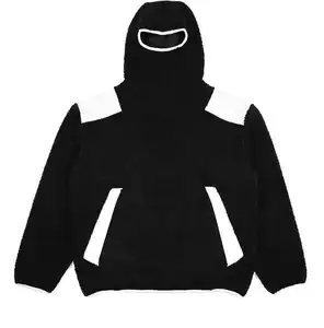 Custom Face Cover Masked Hoodie For Men Streetwear Hip Hop Solid Cotton High Collar Neck Turtleneck Oversize Ninja Hoodies