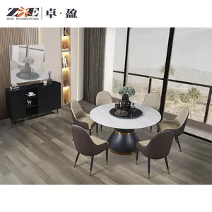 Luxury Marble Top Dining Room Furniture Modern Stainless Steel Round Dining Table Set