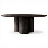 Ensemble table et chaises de salle à manger en bois massif simple, table ronde pour petit espace domestique, style français haut de gamme rétro en chêne