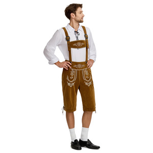 Men's Bavarian Traditional Overalls Brown With Embroidery For Oktoberfest Costume - Product Image 2