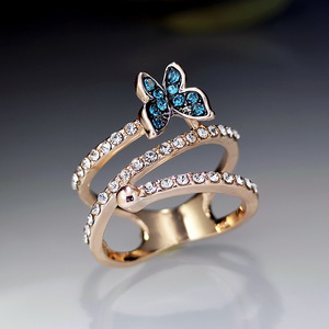 Anello a forma di farfalla blu per donna, anello creativo alla moda - Product Image 4