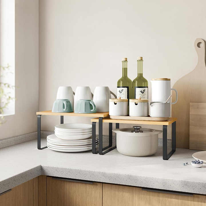 Set of 2 Kitchen Counter Shelves Spice Rack Stackable Kitchen Storage