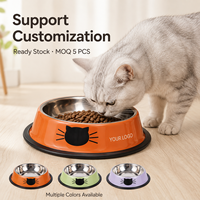 Bol pour animaux de compagnie en acier inoxydable OEM, imprimé visage de chat, base en caoutchouc antidérapante et imperméable, bol coloré pour nourriture et eau pour chats et chiens