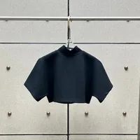 T-shirt court pour femme de haute qualité, col mandarin, patte de boutonnage, manches courtes, couleur unie, décontracté