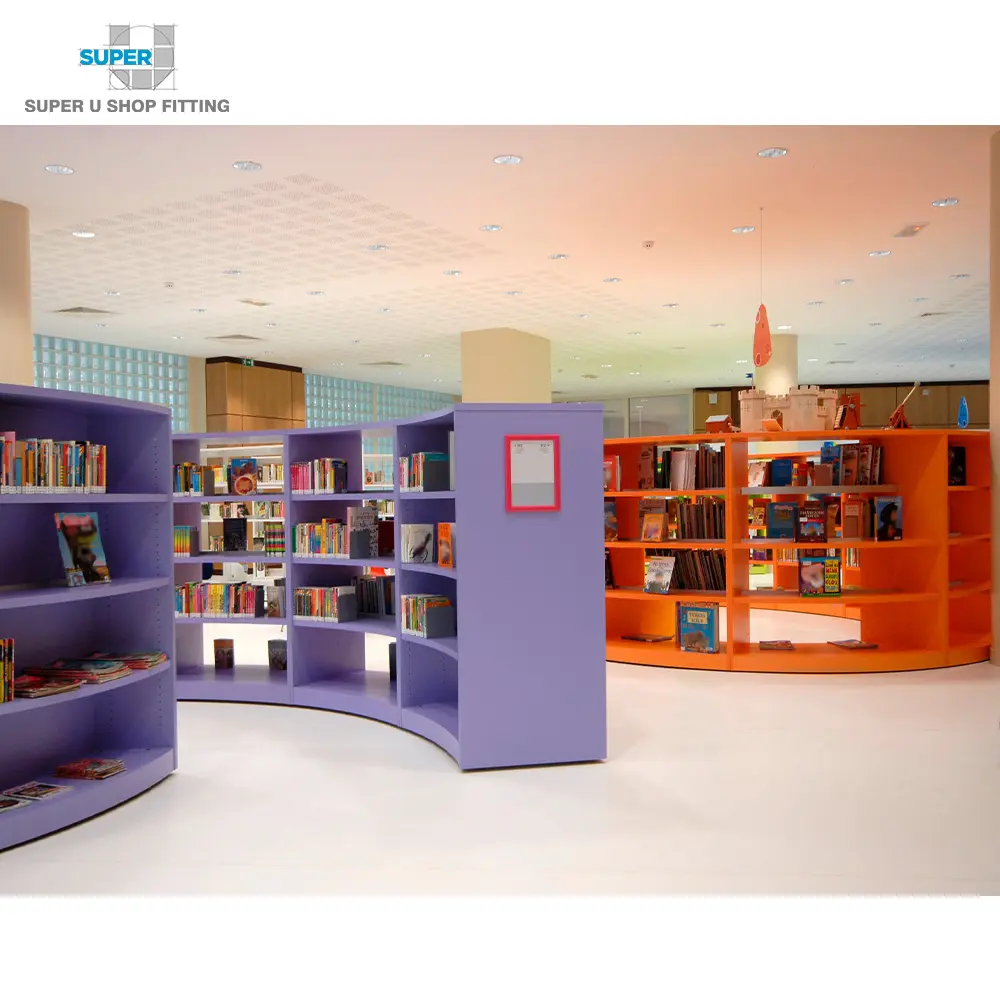 Colorful Curvo Libreria Interni Mobili di Design del Commercio All'ingrosso Su Ordinazione Libreria Scaffale Vetrina In Legno Libreria Display Idee