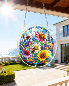 Atrapasueños de Acrílico con Diseño de Abeja y Flores, Decoración Bohemia para Ventana con Temática de Naturaleza - Product Image 3