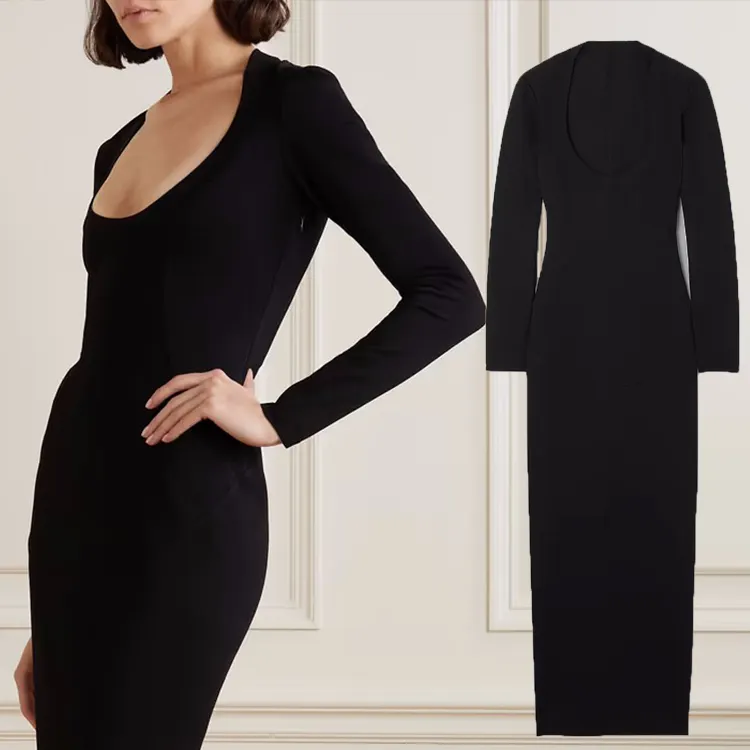 long sleeve black evening dress