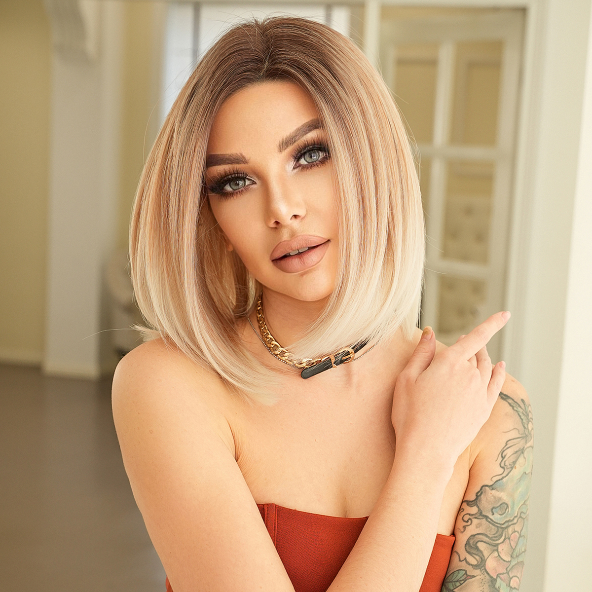 Lace Wig for Women - Ombre Blond Bob HD Lace Front Wigs display picture 2