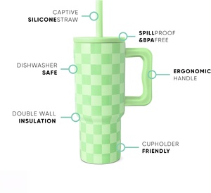 Hot Sales Customized logo Insulated Clear Reusable <b>Plastic</b> Water Cup 32 OZ Tumbler Cups <b>Mug</b> with Handle Lids and Straws for Car - Product Image 2