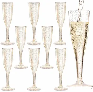 Gold Glitter Plastic Classicware Glass Like Champagne Wedding Parties Toasting Flutes 5oz