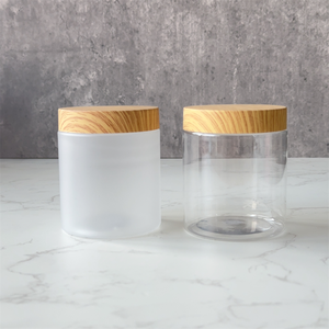 Wide Mouth PET Plastic Jar 100ml-250ml Skin Care Body Cream Jar with Plastic Wood Grain Lid