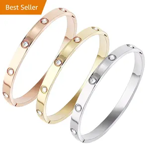 Phụ Nữ Thiết Kế Phụ Nữ Pha Lê CZ Cubic Zirconia Thép Không Gỉ Tình Yêu Vít Bangle Đồ Trang Sức Thời Trang Vòng Đeo Tay