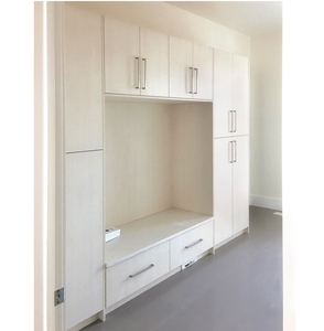 Meuble de rangement CANA sur mesure pour entrée, prix usine, unité de rangement moderne en bois blanc pour couloir avec banc intégré, meilleur prix - Product Image 1